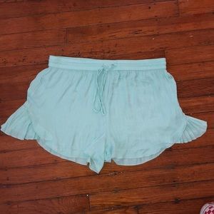 aqua blue shorts with ruffles